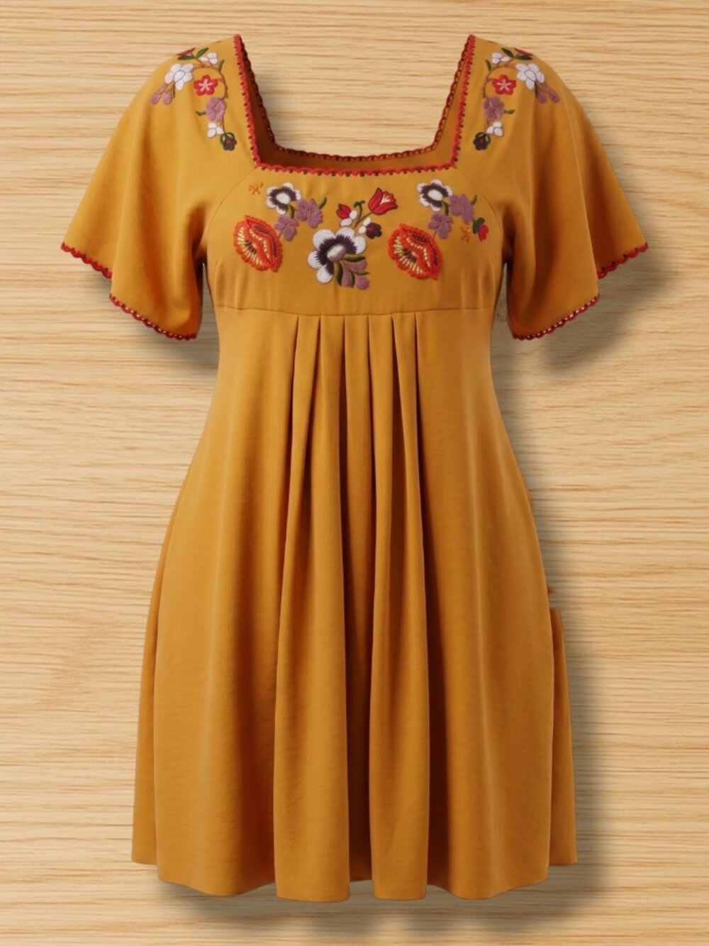 Madewell Yellow Floral‎ Embroidered Square Neck Babydoll Dress M